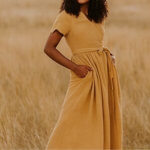 Rylee & cru beige gauzy cotton midi wrap dress